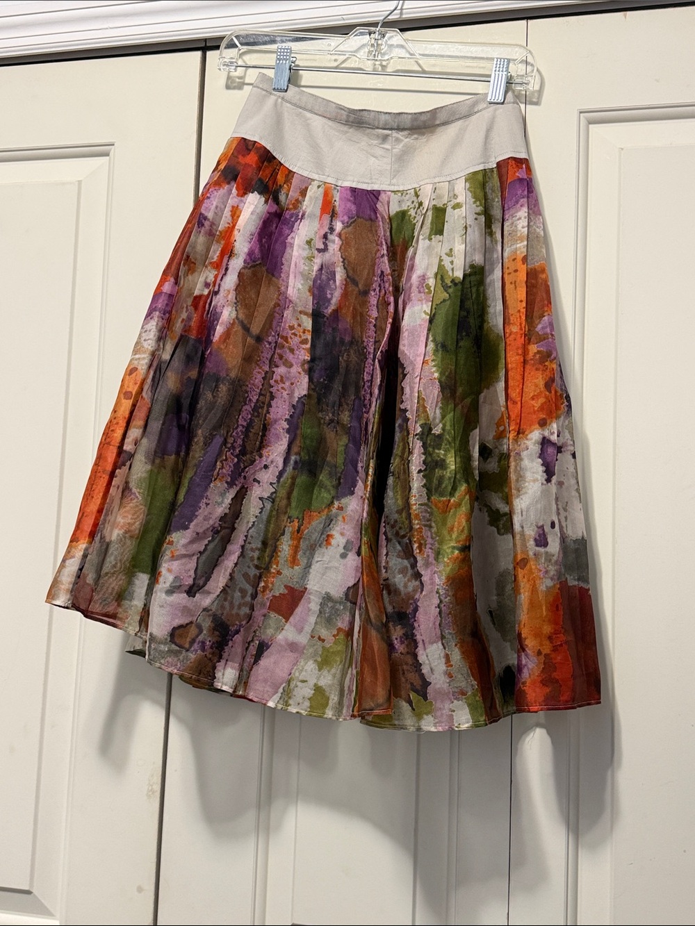 Abstract Watercolor Midi Skirt - Multicolor